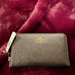 Coach Zip Around Black Leather Medium Wallet